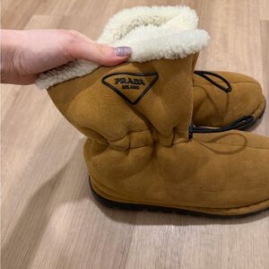 Prada Tan Suede Shearling-Lined Women's Boots